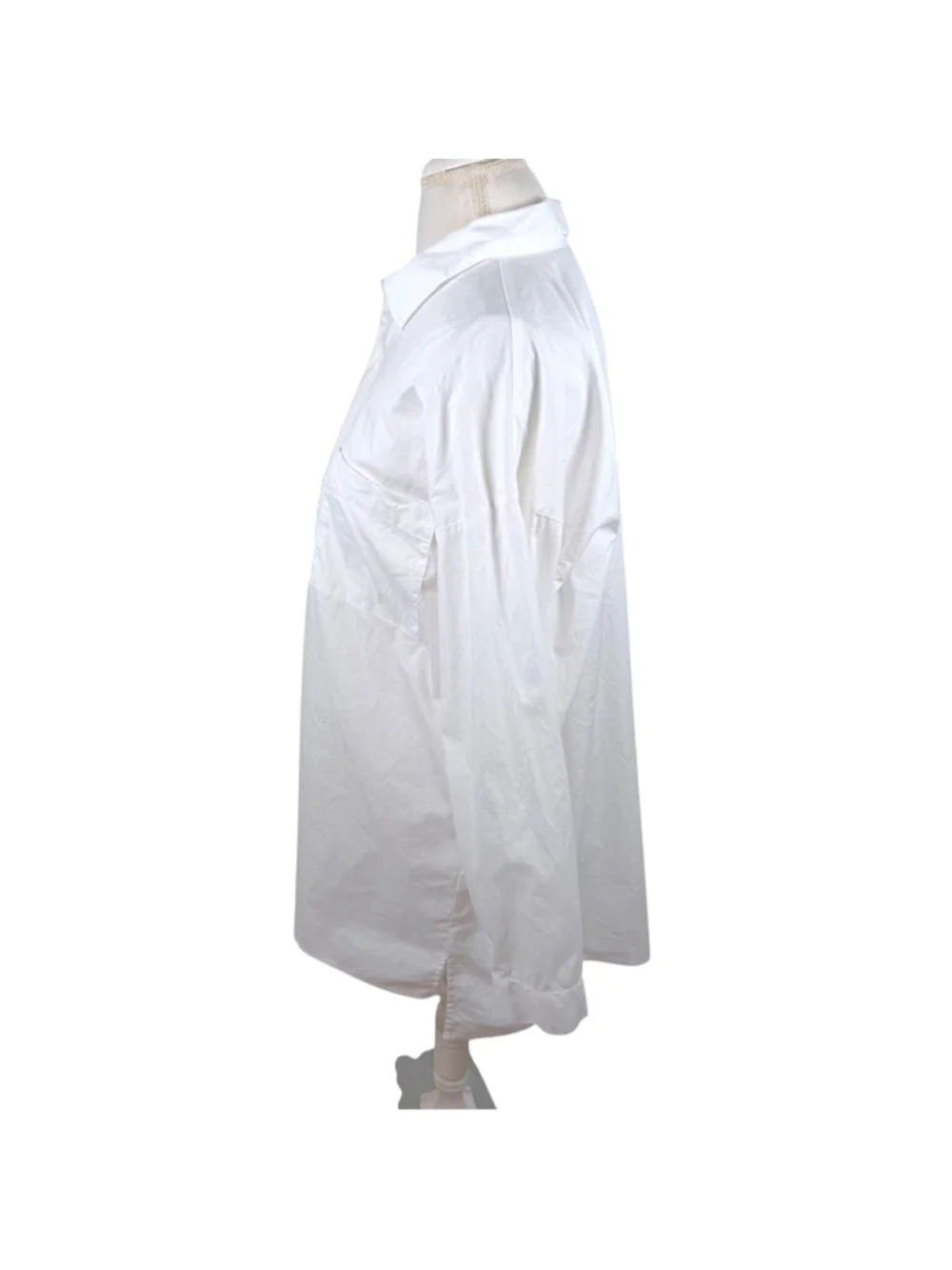 Eileen Fisher System White Organic Cotton Stretch Classic Collar Long Shirt Sz L - Picture 8 of 11
